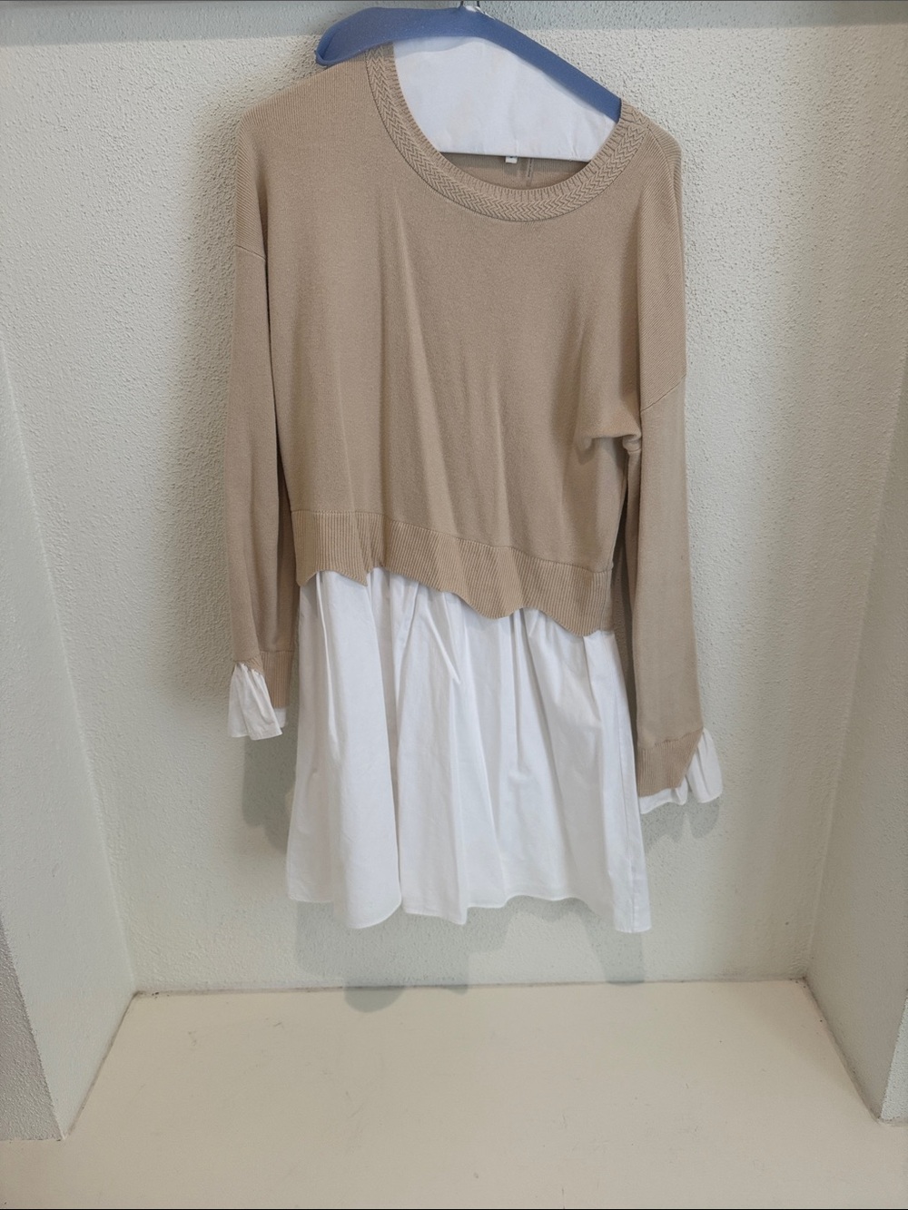 English Factory Beige Knit Two-Layer Tunic with White Underlay